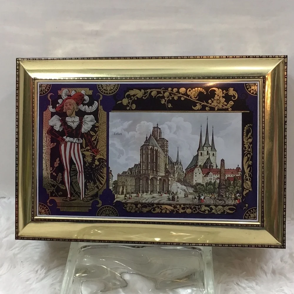 Lambertz vintage metal hinged castle cookie tin